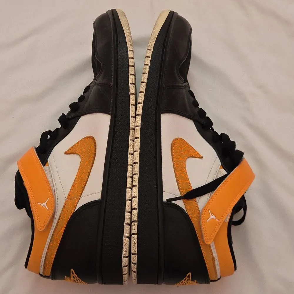 Nike Air Jordan Retro 1 Low Black/Orange Strap Sneaker 574420-024 Size 13